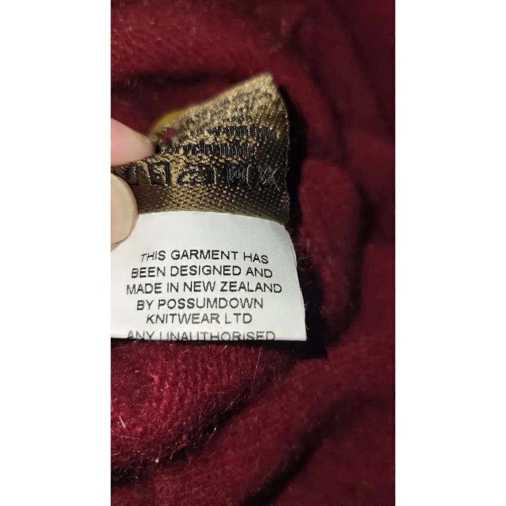 Possumdown Button Down Sweater Cardigan Merino Wool Burgundy Red Sz Large